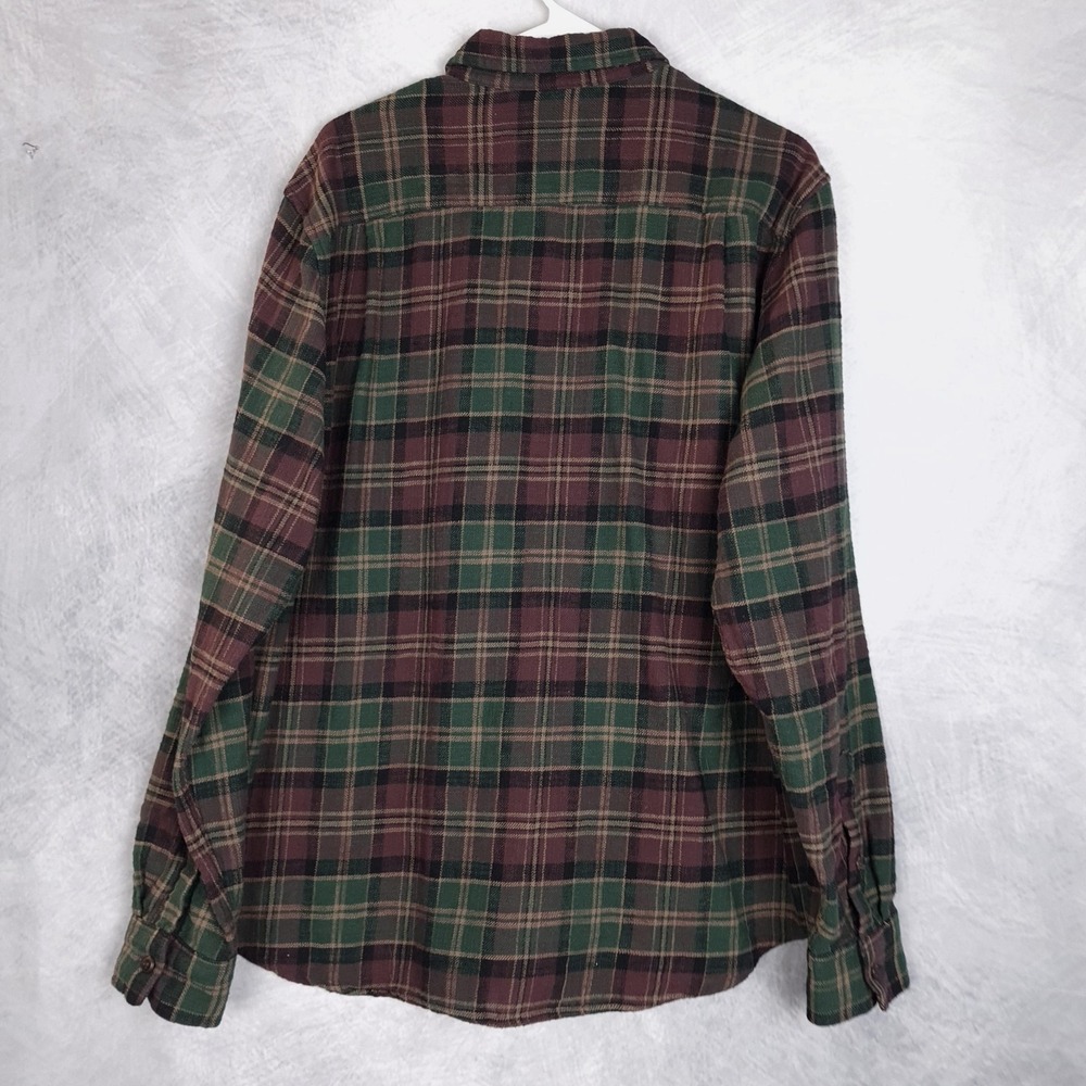 Lucky Brand Flannel Shirt Mens Large Green Burgundy Plaid Button Up Heavyweight - Picture 11 of 16